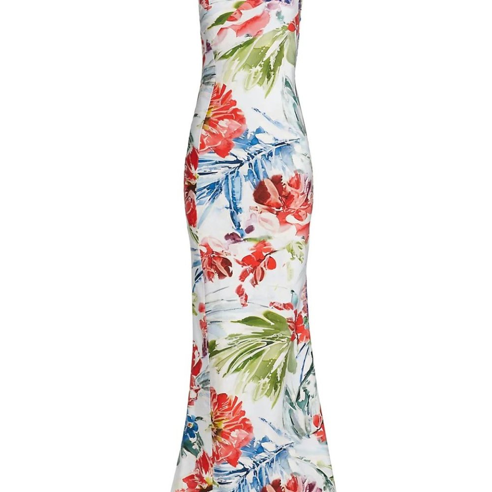 Chiara Boni La Petite Robe Floral One-Shoulder Jersey Gown  Size 4 NWT